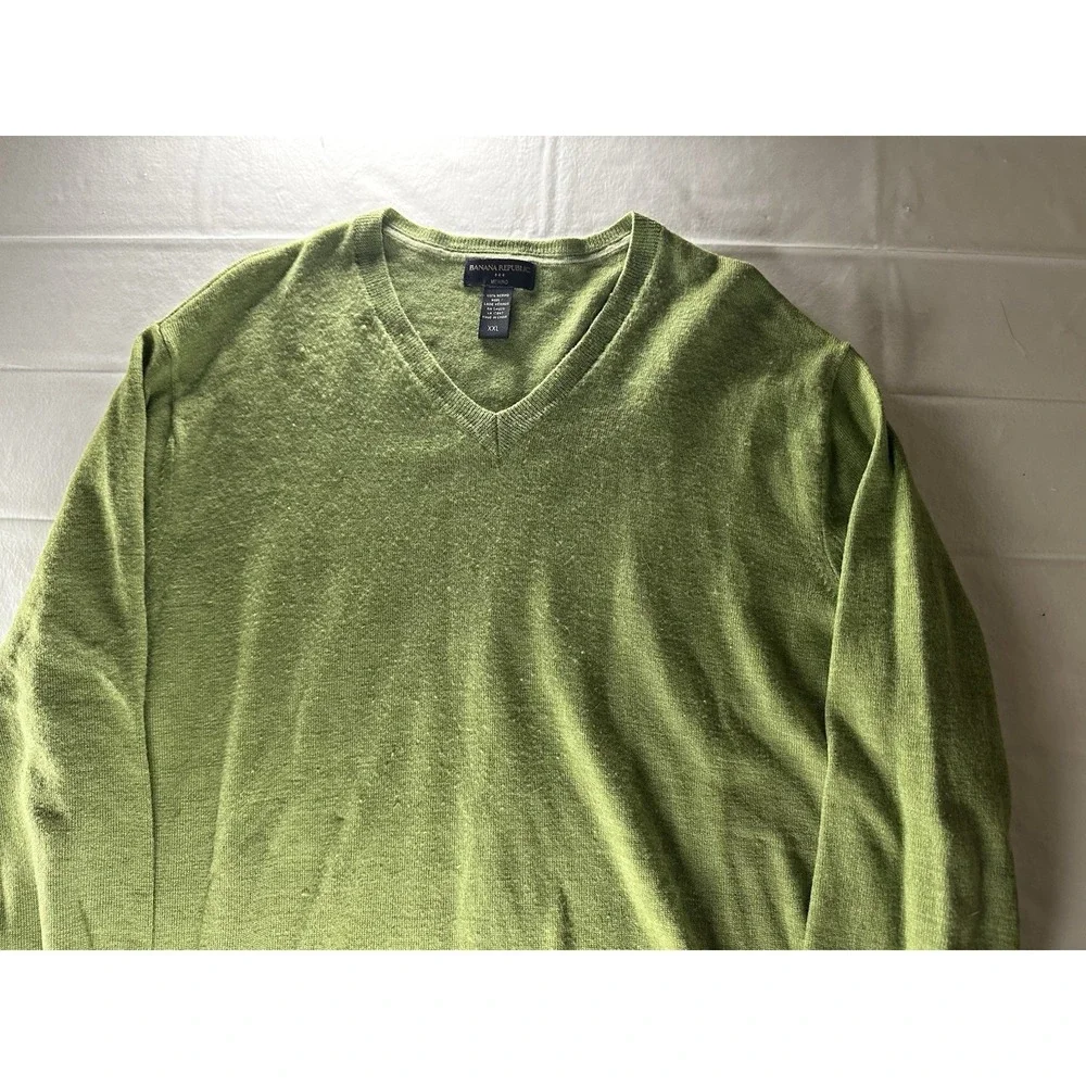 VTG Banana Republic Sweater Mens XXL Olive Green 100% Merino Wool V-Neck Classic